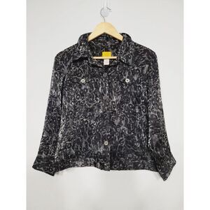 Ruby Rd. Metallic Leopard Print Button-up Blouse Women's 10 Medium